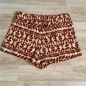 Zara High-Waist Printed Tie-Front Shorts in Brown and Cream